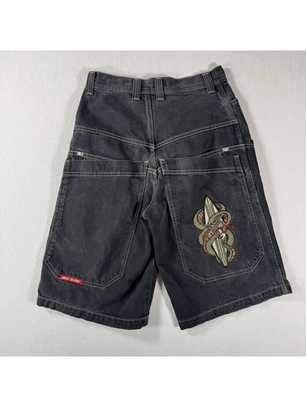 Vintage Jnco Snake Surf Baggy Rave Skater Denim Shorts Rare